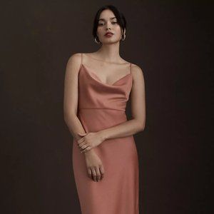 BHLDN Cali Satin Cowl-Neck Midi Slip Dress, SEDONA- WORN ONCE, PERFECT CONDITION